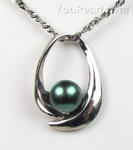 Black cultured pearl pendant, 925 sterling silver, 8-9mm