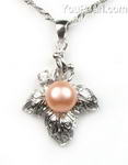 925 silver cultured pink pearl leaf pendant buy direct, 8-9mm