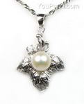 Sterling cultured white pearl leaf pendant factory direct sale, 8-9mm