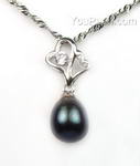 925 silver cultured black pearl pendant factory buy direct, 7-8mm