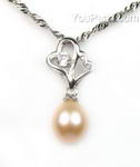 Sterling silver pendant of pink fresh water pearl whole sale, 7-8mm