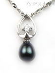 Sterling black fresh water pearl pendant factory sale directly, 7-8mm