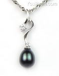 Black pearl pendant bulk sell, 925 sterling silver, 7-8mm