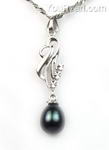 Freshwater black pearl sterling silver pendant discount sale, 7-8mm