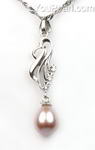 Freshwater cultured lavender pearl 925 silver pendant sale, 7-8mm