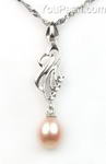 Pink fresh water cultured pearl 925 silver pendant for sale, 7-8mm