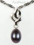 Freshwater black pearl sterling silver pendant bulk sale, 7-8mm