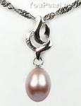 Sterling silver lavender pearl pendant factory direct sale, 7-8mm