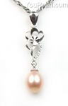 Pink cultured pearl pendant buy bulk, sterling silver, 7-8mm