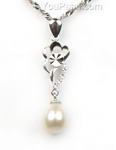 Sterling silver pendant with freshwater white pearl online sale, 7-8mm