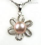 Sterling fresh water lavender pearl flower pendant on sale, 9-10mm