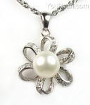 925 silver cultured white pearl flower pendant factory sale, 9-10mm