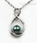 Freshwater black pearl sterling silver pendant discount sale, 9-10mm