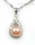 Pink freshwater pearl 925 silver pendant for sale, 7-8mm