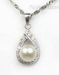 White freshwater pearl pendant wholesale, 925 silver, 7-8mm
