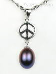 Sterling silver peace symbol black pearl pendant onsale, 7-8mm