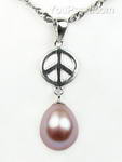 Peace symbol 925 silver freshwater lavender pearl pendant, 7-8mm