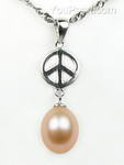 Sterling peace symbol pink pearl pendant discount sale, 7-8mm