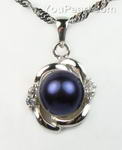 Black pearl pendant, fresh water, 925 silver jewelry supplies, 7-8mm