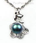 925 silver pearl pendant freshwater black cultured bulk sale, 7-8mm