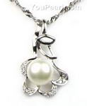 Sterling pendant of white freshwater cultured pearl for sale, 7-8mm