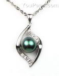 Sterling black cultured freshwater pearl eye pendant for sale, 8-9mm