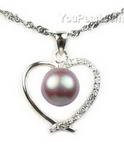 Lavender cultured pearl sterling heart pendant whole sale, 8-9mm