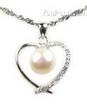 Sterling cultured white pearl heart pendant on sale, 8-9mm