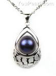 Fresh water black pearl silver pendant manufacturer direct, 9-10mm