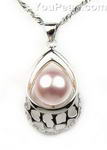 Lavender cultured pearl sterling silver pendant for sale, 9-10mm