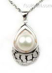 Freshwater Cultured white pearl 925 silver pendant on sale, 9-10mm