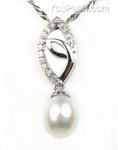 White freshwater pearl 925 silver eye pendant bulk sale, 7-8mm