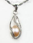 Pink pearl dangle helix cage pendant wholesale, 925 silver, 8-9mm