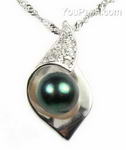 Black freshwater pearl conch pendant, 925 sterling silver, 7-8mm