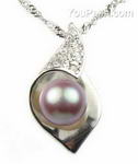 Lavender cultured freshwater pearl sterling conch pendant, 7-8mm
