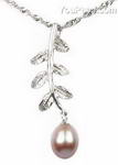 Sterling cultured pearl lavender leaf pendant online sale, 7-8mm