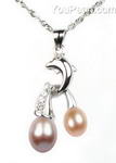 Sterling multicolor twin freshwater pearl dolphin pendant, 6-8mm