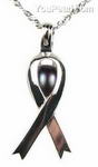 Breast cancer ribbon black freshwater pearl cage pendant, 6-7mm