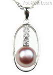 Lavender pearl silver pendant manufacturer direct sale, 9-10mm