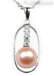 Sterling pearl pendant, pink cultured freshwater, 9-10mm