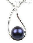 Sterling black cultured freshwater pearl pendant for sale, 9-10mm