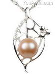 Pink fresh water pearl sterling silver pendant buy direct, 9-10mm