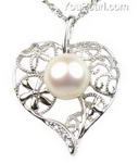 Sterling freshwater white pearl leaf pendant online buy, 8-9mm