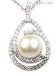 White freshwater pearl sterling silver pendant for sale, 10-11mm