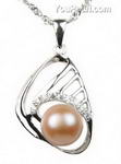 Pink fresh water pearl sterling silver pendant on sale, 9-10mm