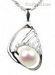 Freshwater white pearl silver pendant discount sale, 9-10mm