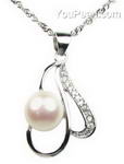 Freshwater white pearl sterling silver pendant for sale, 8-9mm