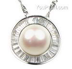 White freshwater pearl sterling silver pendant wholesale, 11-12mm