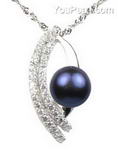 Black cultured freshwater pearl sterling pendant on sale, 9-10mm