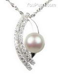 White freshwater pearl silver pendant wholesale, 9-10mm